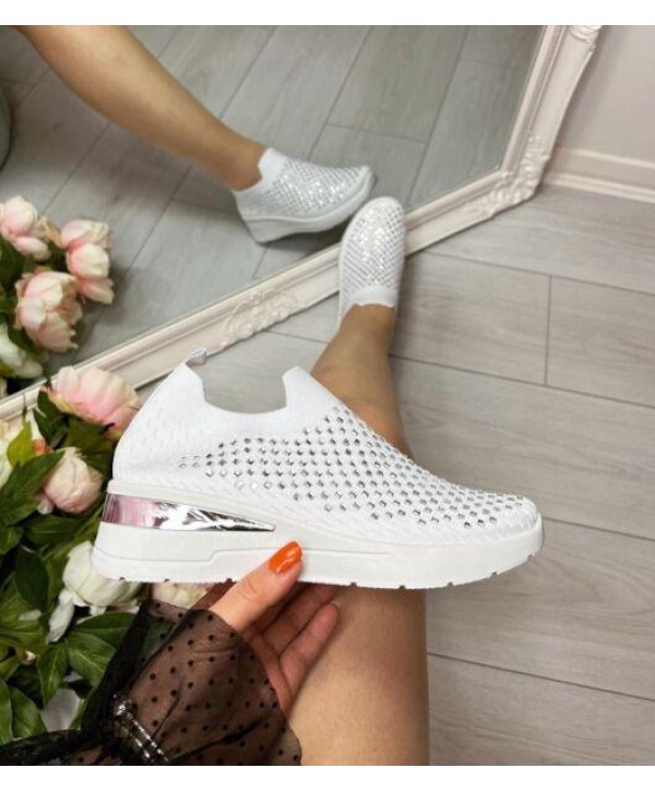 LADIES WOMENS DIAMANTE SOCK WEDGE SNEAKERS CLASSIC JOGGING PUMPS SHOES TRAINERS