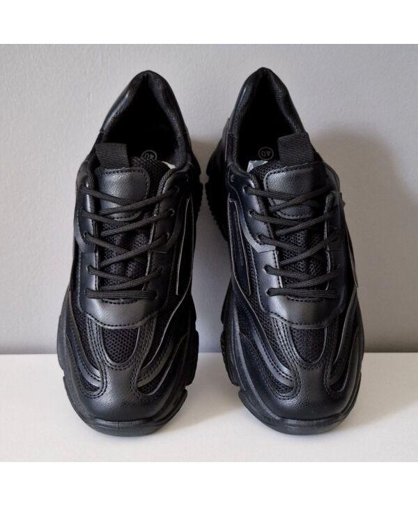 Womens Black Casual Trainers Sports Sneakers Lace Up Platform Ladies Comfy Shoes