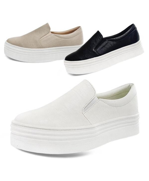 New Women's Casual Simple Slip-On Mid Heels Thick Soles Platform Sneakers Shoes