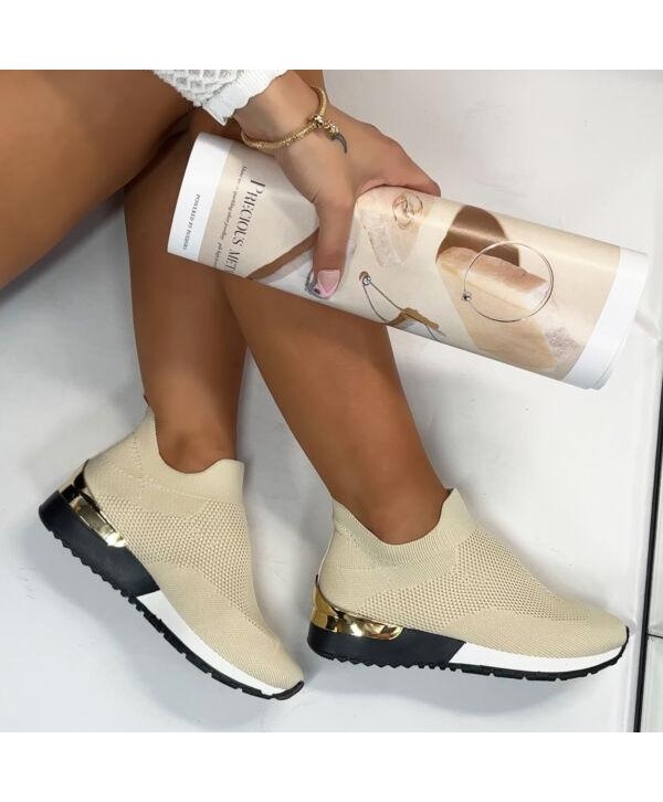 New Womens Knit Pull Up Trainers Slip On Sock Ladies Shoes Sizes 3-8