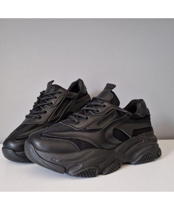 Womens Black Casual Trainers Sports Sneakers Lace Up Platform Ladies Comfy Shoes