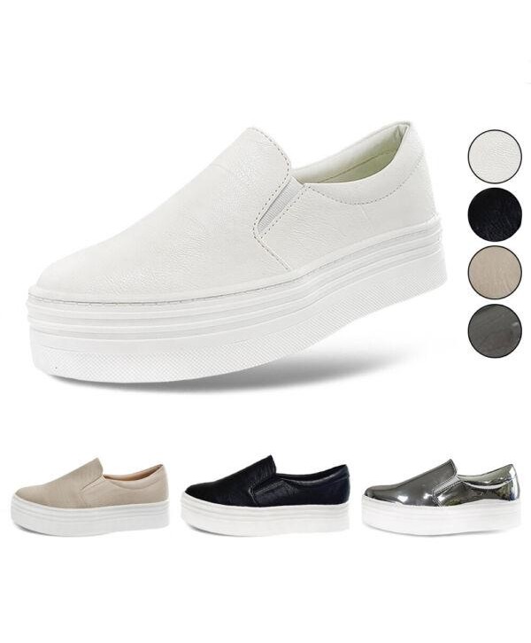 New Women's Casual Simple Slip-On Mid Heels Thick Soles Platform Sneakers Shoes