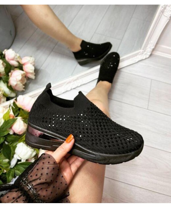 LADIES WOMENS DIAMANTE SOCK WEDGE SNEAKERS CLASSIC JOGGING PUMPS SHOES TRAINERS