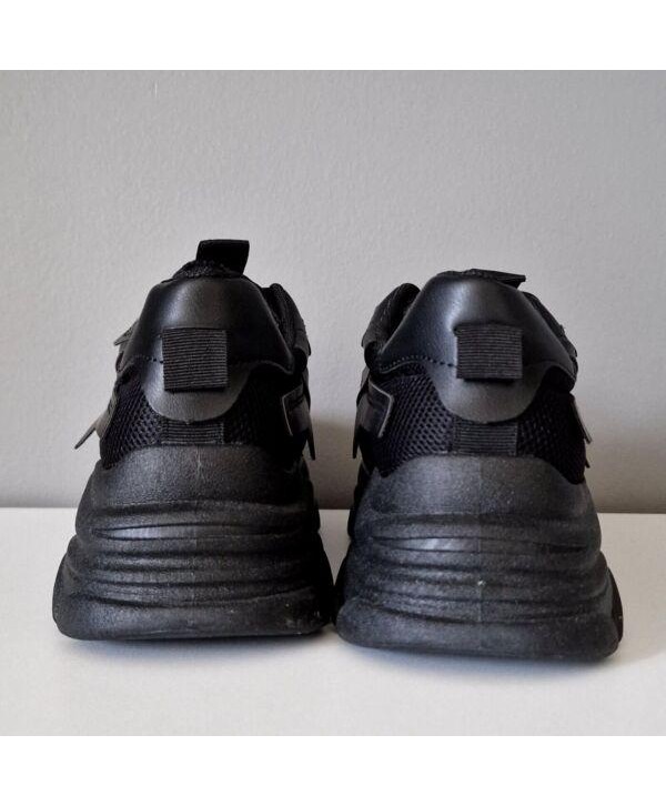 Womens Black Casual Trainers Sports Sneakers Lace Up Platform Ladies Comfy Shoes