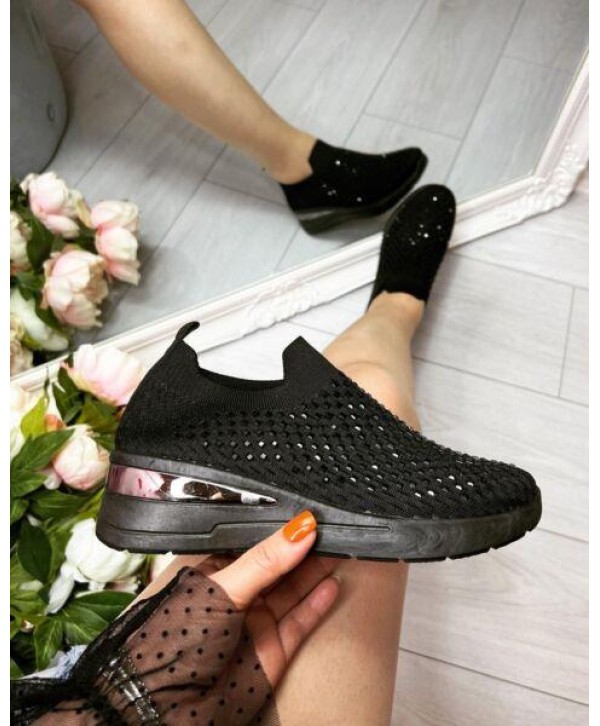 LADIES WOMENS DIAMANTE SOCK WEDGE SNEAKERS CLASSIC JOGGING PUMPS SHOES TRAINERS