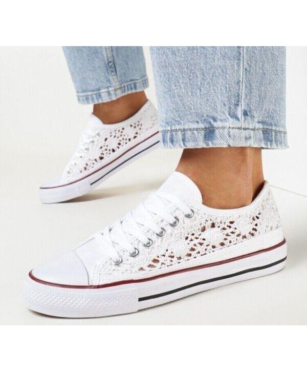Womans Ladies Trainers Canvas Sneakers Pumps Plimsolls Summer Lace Up Size