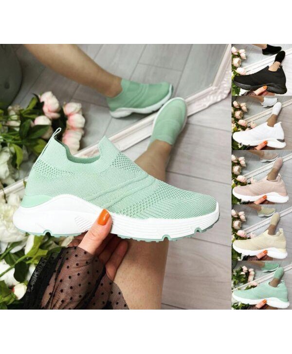 LADIES WOMENS PULL ON SOCK WEDGE SNEAKERS CLASSIC JOGGING PUMPS SHOES TRAINERS