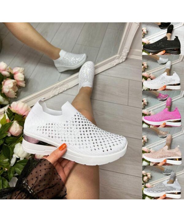 LADIES WOMENS DIAMANTE SOCK WEDGE SNEAKERS CLASSIC JOGGING PUMPS SHOES TRAINERS