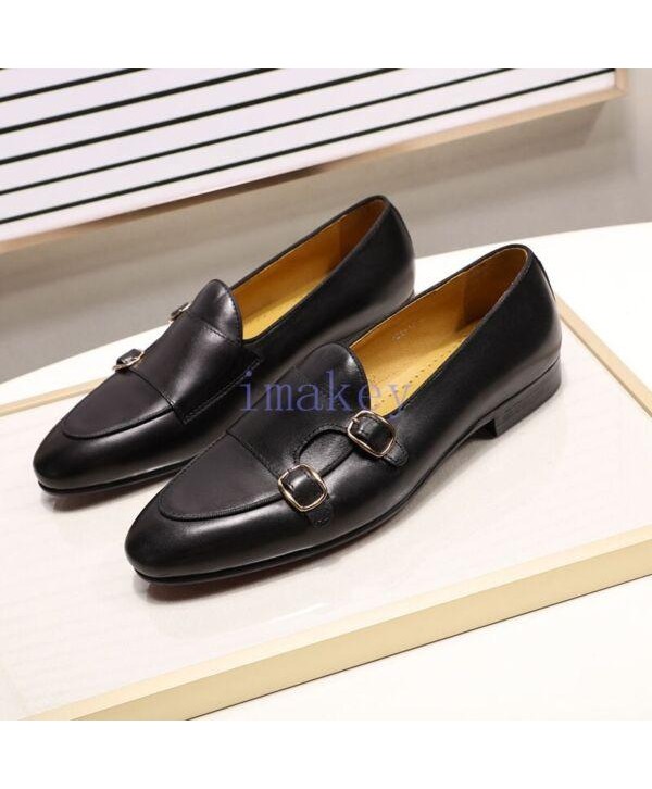 Leather Mens Loafer Shoes Monk Strap Wedding Shoes Party Casual Dress Shoes