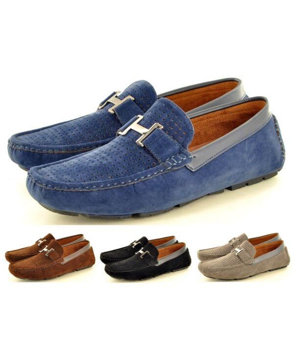 Mens Perforated Faux Suede Casual Loafers Moccasins Shoes Avail. UK Sizes 6-11