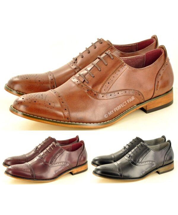 New Men's Brogues Formal Lace Up Office shoes Leather Lined Toe Cap UK Size 7-12