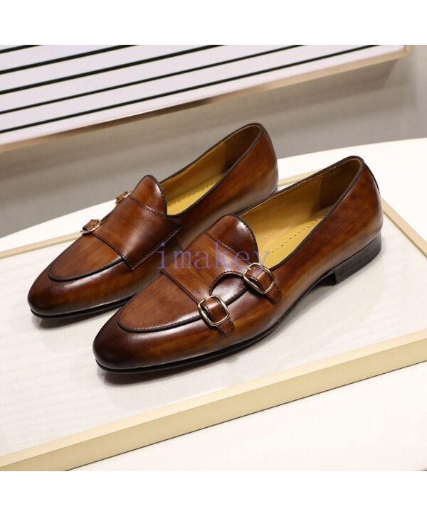 Leather Mens Loafer Shoes Monk Strap Wedding Shoes Party Casual Dress Shoes