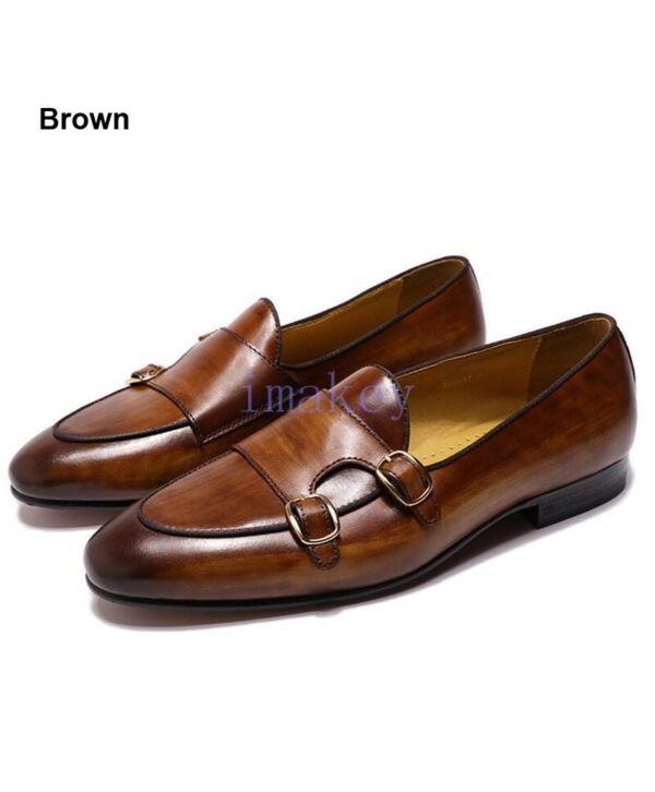 Leather Mens Loafer Shoes Monk Strap Wedding Shoes Party Casual Dress Shoes