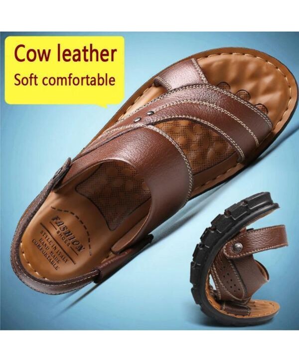 Men Genuine Leather Sandals Summer Casual Sports Beach Shoes Soft Home Slippers#