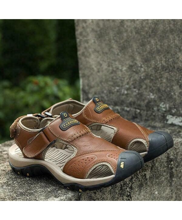 Mens Hiking Climing Faux Leather Sandals Closed Toe Fisherman Beach Summer Shoes