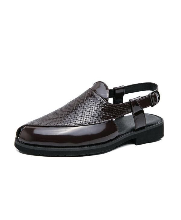 Mens Summer Leather Sandals Sand Beach Buckle On Hollow Shoes Casual Breathable