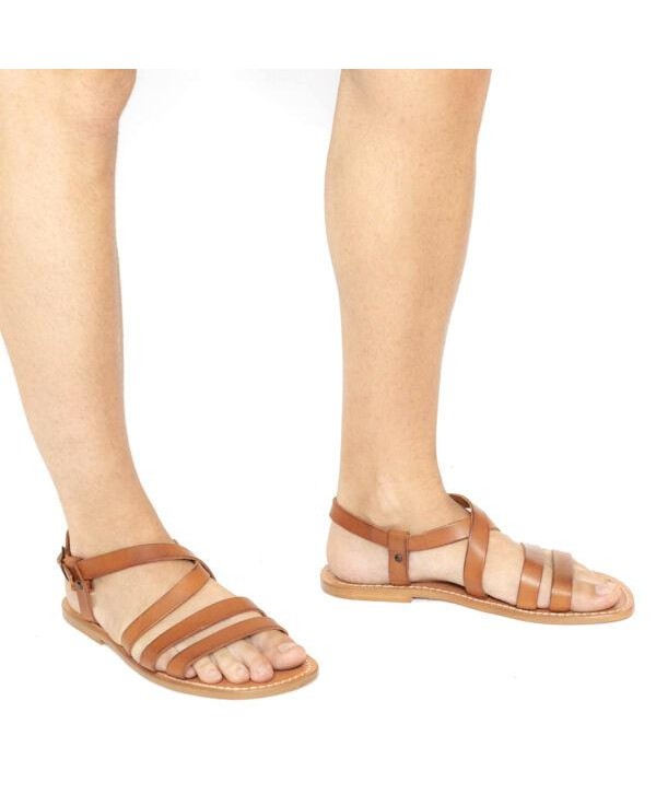 Handmade in Italy franciscan men's strappy sandals in tan veritable leather