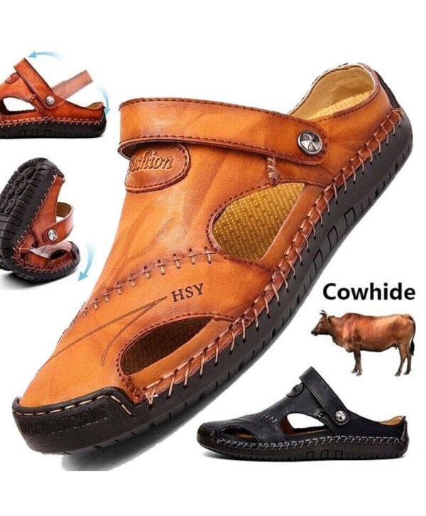 Men's Casual Genuine Leather Sandals Beach Sandals Breathable Shoes Plus Size