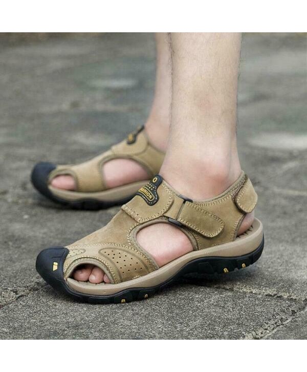 Mens Hiking Climing Faux Leather Sandals Closed Toe Fisherman Beach Summer Shoes
