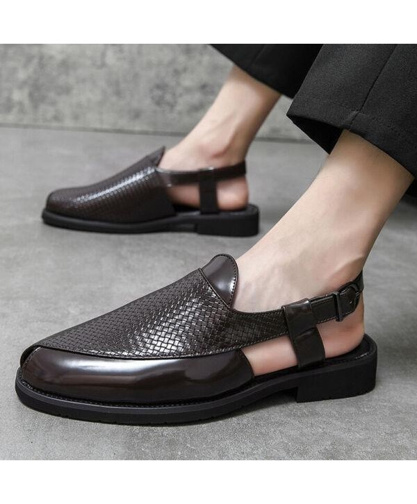 Mens Summer Leather Sandals Sand Beach Buckle On Hollow Shoes Casual Breathable