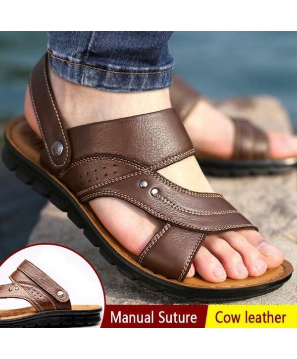 Men Genuine Leather Sandals Summer Casual Sports Beach Shoes Soft Home Slippers#