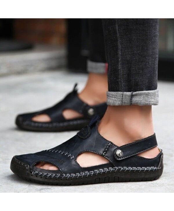 Men's Casual Genuine Leather Sandals Beach Sandals Breathable Shoes Plus Size