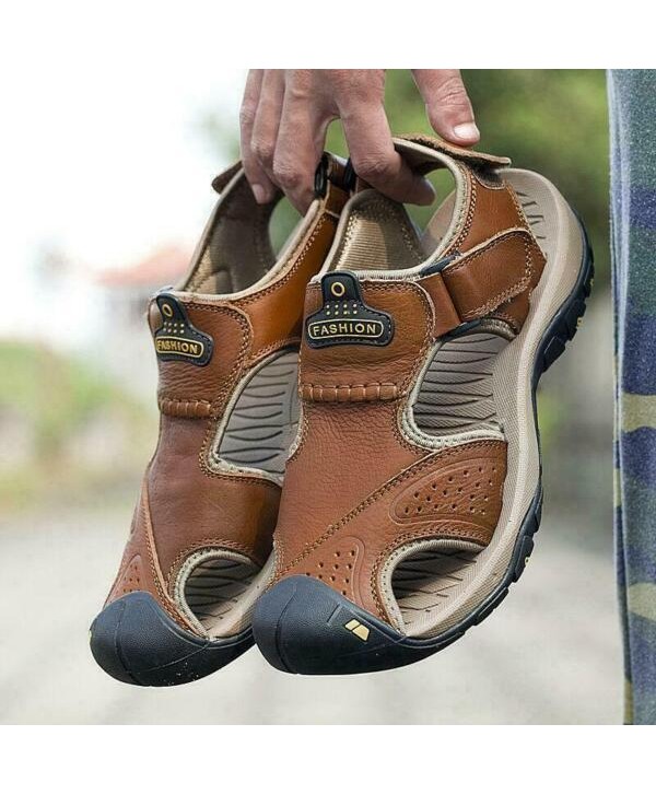Mens Hiking Climing Faux Leather Sandals Closed Toe Fisherman Beach Summer Shoes