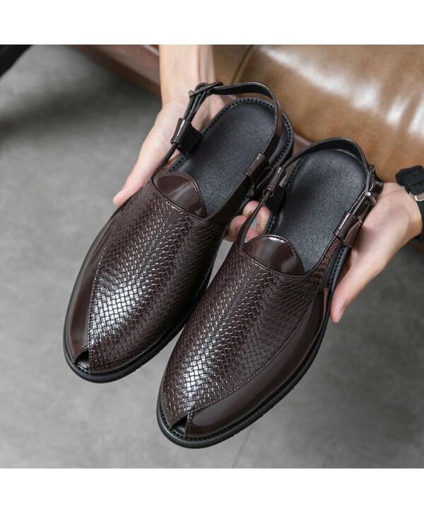Mens Summer Leather Sandals Sand Beach Buckle On Hollow Shoes Casual Breathable
