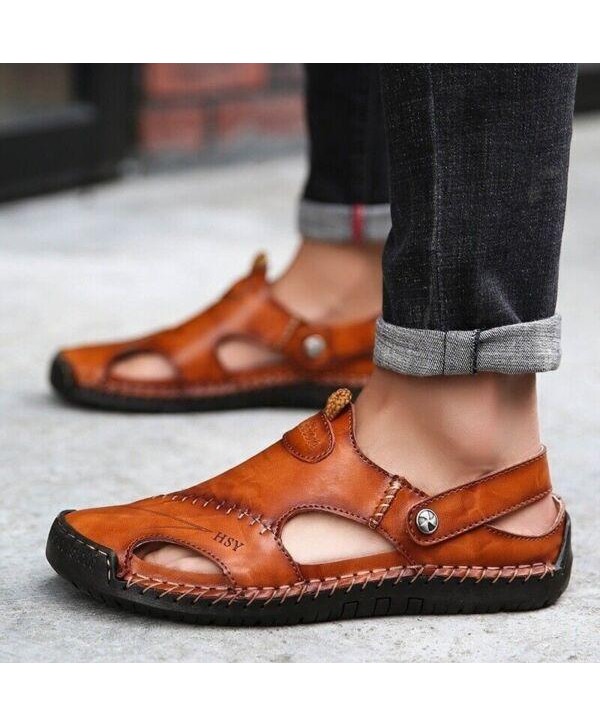 Men's Casual Genuine Leather Sandals Beach Sandals Breathable Shoes Plus Size