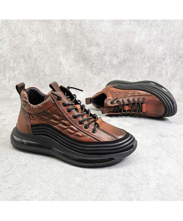 Mens Lace Up Cowhide Crocodile Print Sneakers Soft Leather Comfortable Shoes