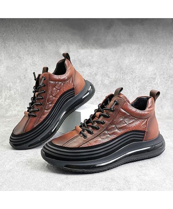 Mens Lace Up Cowhide Crocodile Print Sneakers Soft Leather Comfortable Shoes