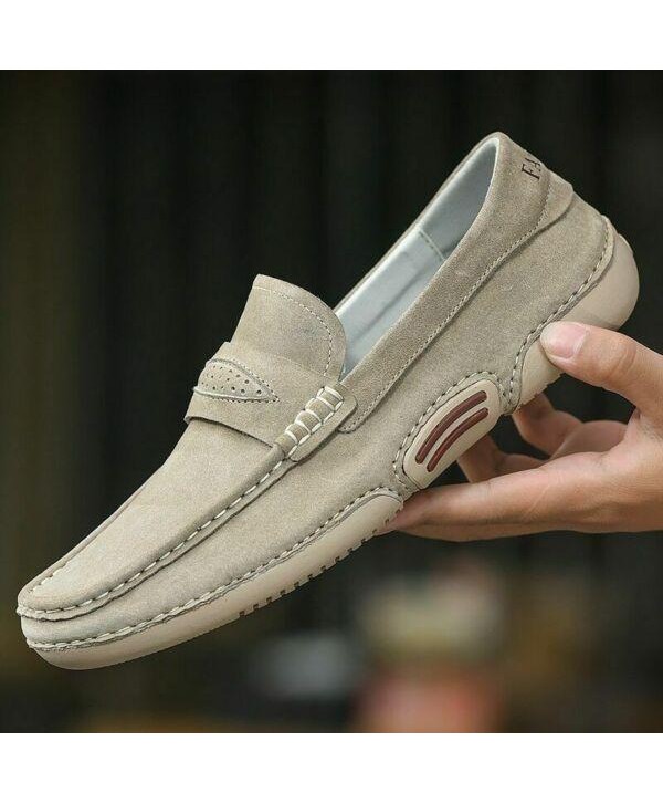 Mens Loafers Cow Suede Leather Men Shoes Slip On Shoes Men Flat Driving Shoes