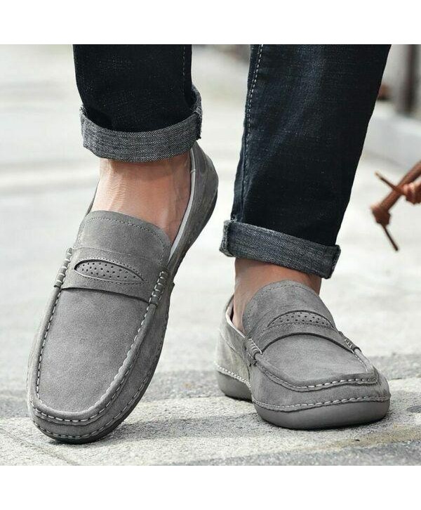 Mens Loafers Cow Suede Leather Men Shoes Slip On Shoes Men Flat Driving Shoes