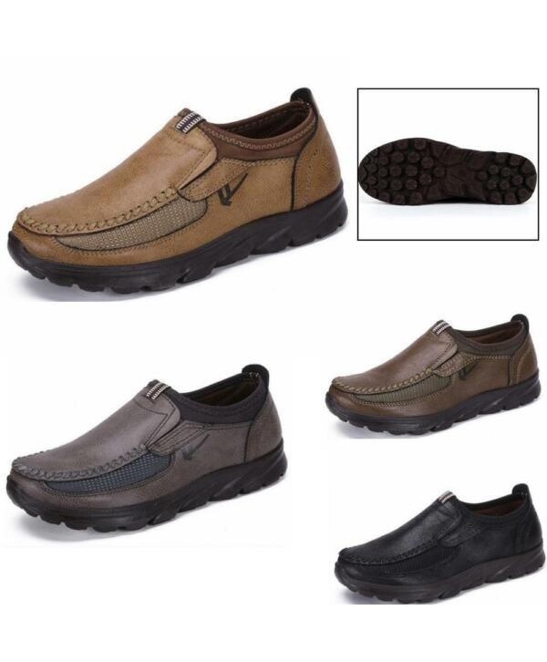 MENS FAUX LEATHER SLIP ON WIDE FIT CASUAL SMART WALKING WORK SHOES Casual Shoes