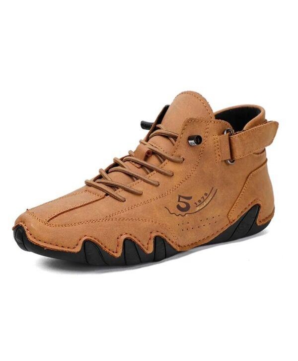 Handmade Men's Casual Leather Ankle Boots Outdoor Breathable Lace-up Sneakers