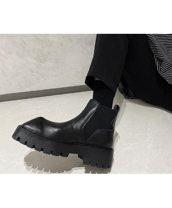 Mens Fashion British Square Toe Slip On Leather Shoes Youth Casual Chelsea boots