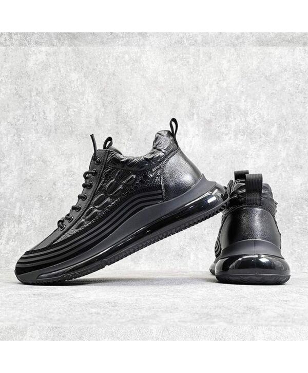 Mens Lace Up Cowhide Crocodile Print Sneakers Soft Leather Comfortable Shoes
