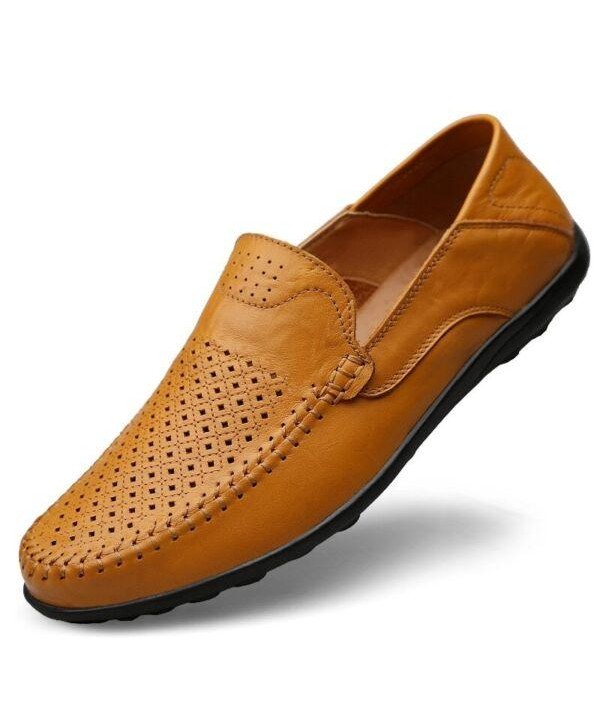 Men Casual Shoes Genuine Leather Breathable Loafers Moccasins Slip on Boat Shoes