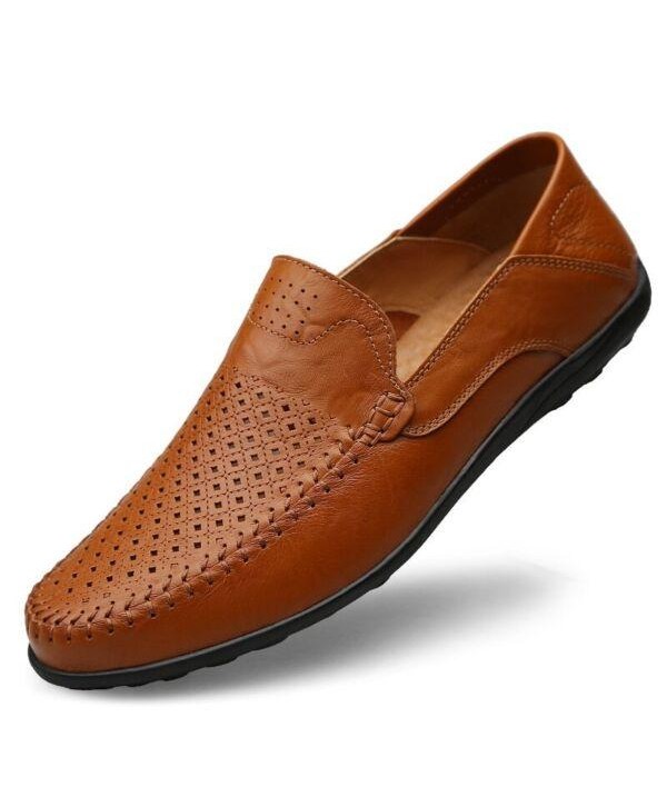 Men Casual Shoes Genuine Leather Breathable Loafers Moccasins Slip on Boat Shoes