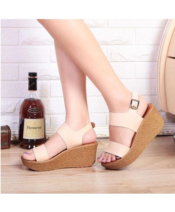 Women Platform Buckle Strappy Wedge Sandals Open Peep Toe Shoes 