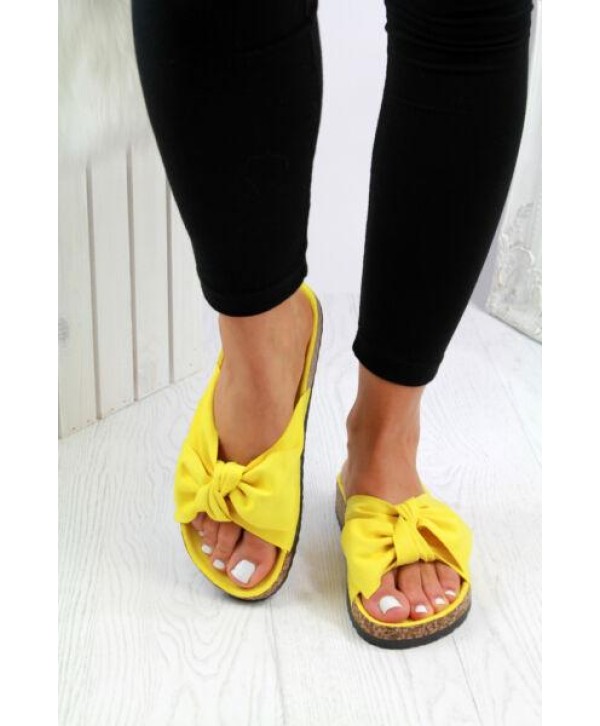 New Womans Slip On Sliders Bow Flatform Mule Summer Sandals Comfy Shoes Sizes 