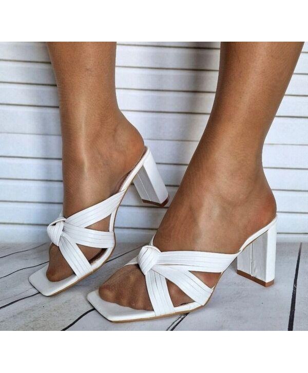Mules Sandals Shoes Ladies Mid Heel Block Open Toe Womens Slip On Summer Sizes