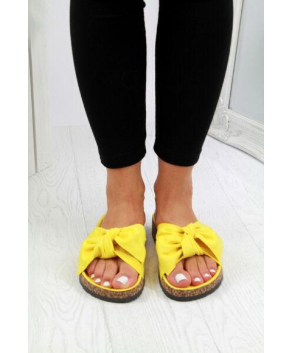 New Womans Slip On Sliders Bow Flatform Mule Summer Sandals Comfy Shoes Sizes 