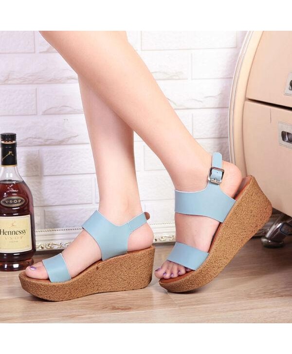 Women Platform Buckle Strappy Wedge Sandals Open Peep Toe Shoes 