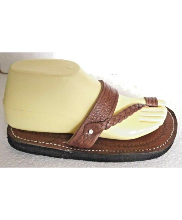100% MOROCCAN LEATHER  TOE LOOP BEACH SANDALS * BROWN * 
