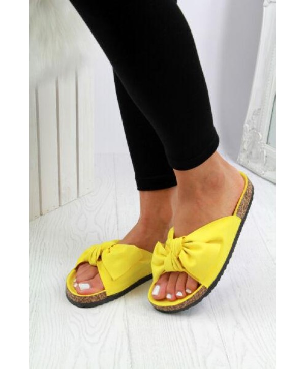 New Womans Slip On Sliders Bow Flatform Mule Summer Sandals Comfy Shoes Sizes 