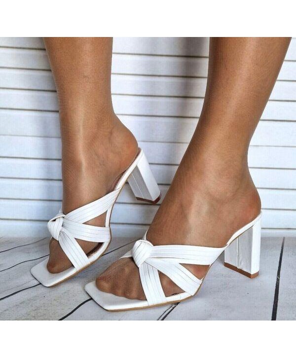 Mules Sandals Shoes Ladies Mid Heel Block Open Toe Womens Slip On Summer Sizes