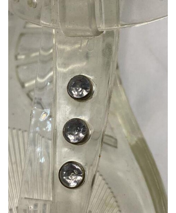 Clear Jelly Womans Size 10 T Strap Sandals Flats Rhinestones Ankle Wrap Buckle