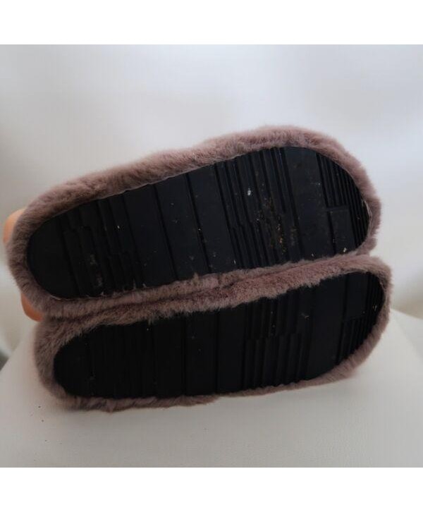 Khaki Rabbit Fur Cross Strap Outdoor Slides-US7.5