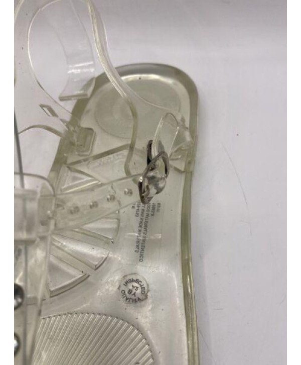 Clear Jelly Womans Size 10 T Strap Sandals Flats Rhinestones Ankle Wrap Buckle